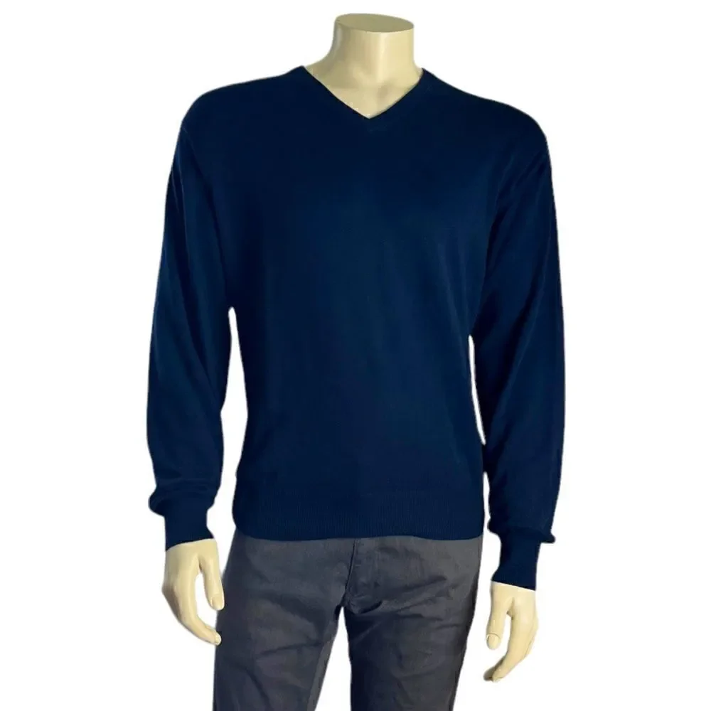 Peter Millar L/S V-Neck Navy Sweater 95% Cotton 5% Cashmere Excellent Condition